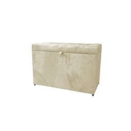 Puff Baú Estofado em Suede Amassado com Pistão Á Gás - Creme - 1