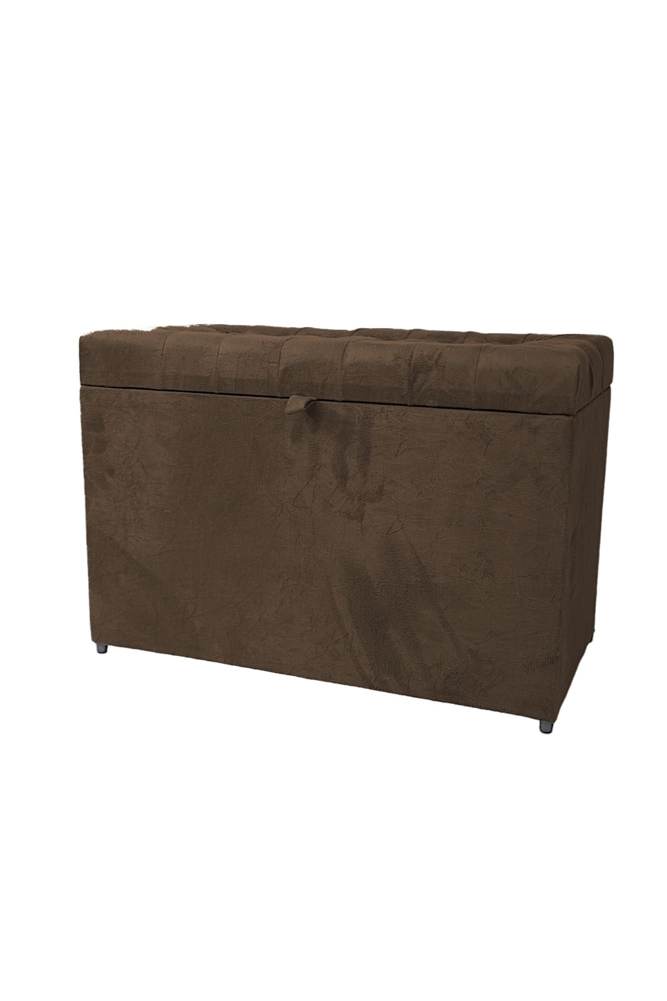 Puff Baú Estofado em Suede Amassado com Pistão Á Gás - Marrom Cacau - 1