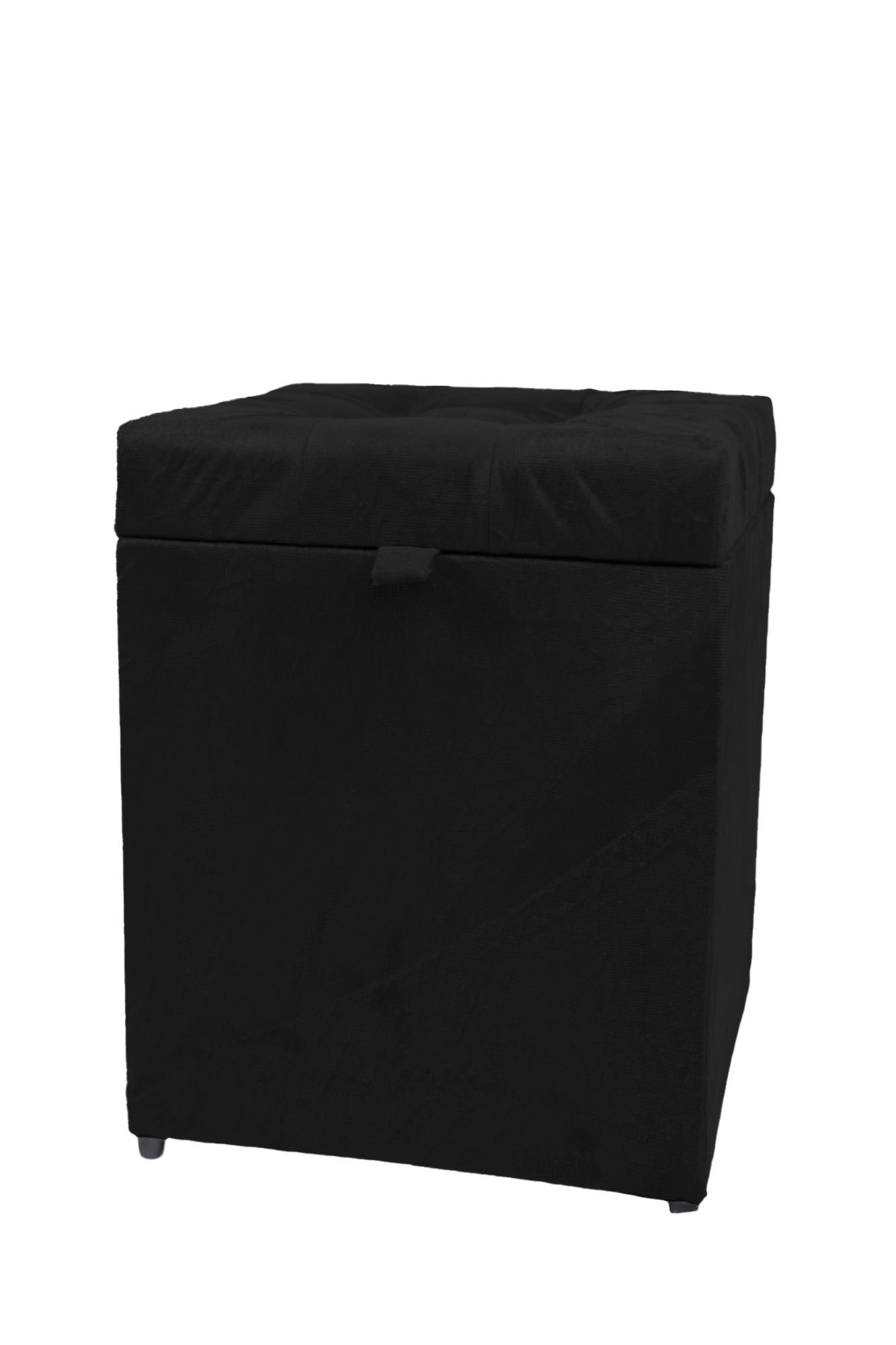 Puff Baú Estofado em Suede Amassado 1 Lugar Quadrado - Preto