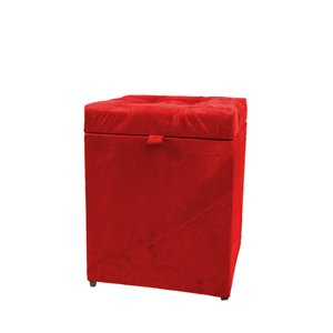 Puff Baú Estofado em Suede Amassado 1 Lugar Quadrado - Vermelho