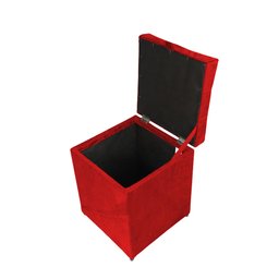 Puff Baú Estofado em Suede Amassado 1 Lugar Quadrado - Vermelho - 2