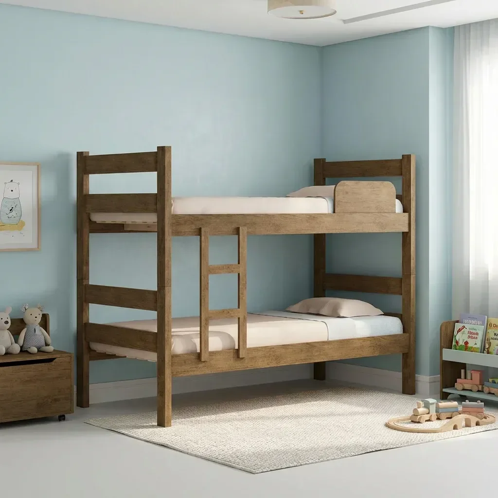 Beliche Solteiro com Escada e Proteção Antiquedas 100% MDF Prisma Plus Amadeirado