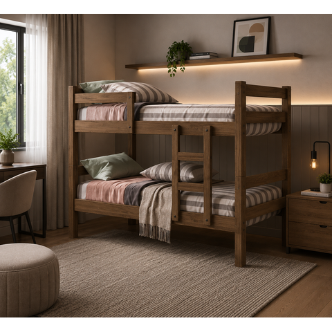 Beliche Solteiro com Escada e Proteção Antiquedas 100% MDF Prisma Plus Amadeirado Marrom