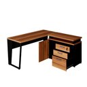 Ver imagem 3 de Mesa L Escritório 1,5m Pé Metal Armário 3 Gavetas 1 Porta F5 Cor:nogal com Preto