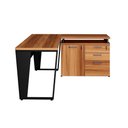 Ver imagem 4 de Mesa L Escritório 1,5m Pé Metal Armário 3 Gavetas 1 Porta F5 Cor:nogal com Preto