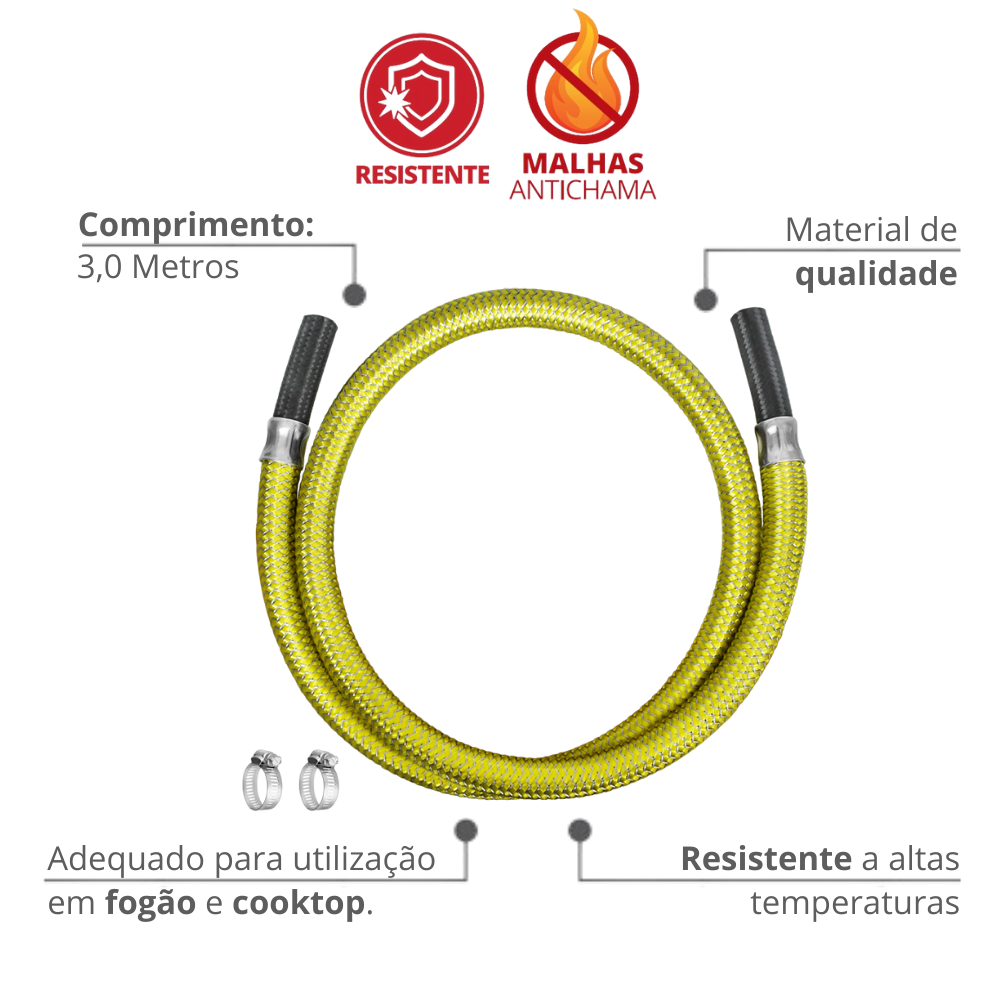 Flexível Gás para Espigão 3/8'' Comprimento 3 Metros Durín - 2