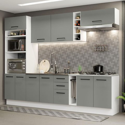 Cozinha 290005 com Armário e Balcão Branco/cinza