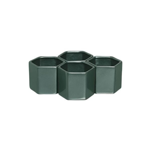 Conjunto Cachepot Sextavado G Em Cerâmica Verde Perolado - 1