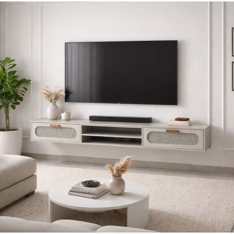 Rack Suspenso Santorini MDF com 2 Gavetas 1.80m Cor Off White