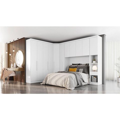Quarto Modulado Casal Rizon 5 Peças (1 Armário Ponte 1 Closet 2 Guarda Roupas 1 Complemento)