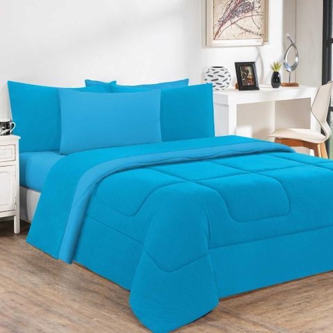 Edredom Malha 100% Algodão Gran Moratta 1 Peça Queen - Azul Turquesa-azul Turquesa