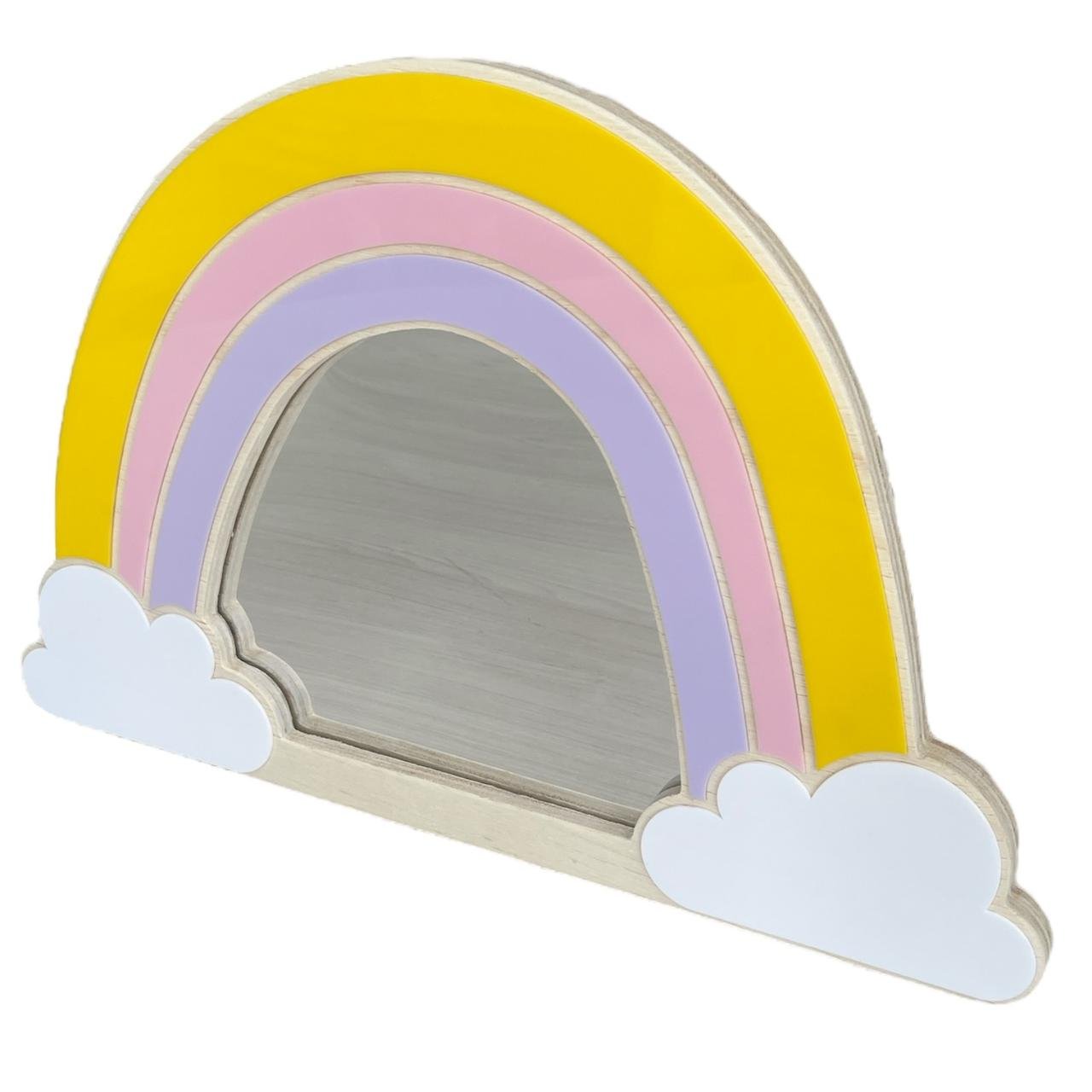 Espelho Decorativo Infantil Arco Iris Quarto Criança Menina Maquiagem Madeira Acrílico Penteadeira