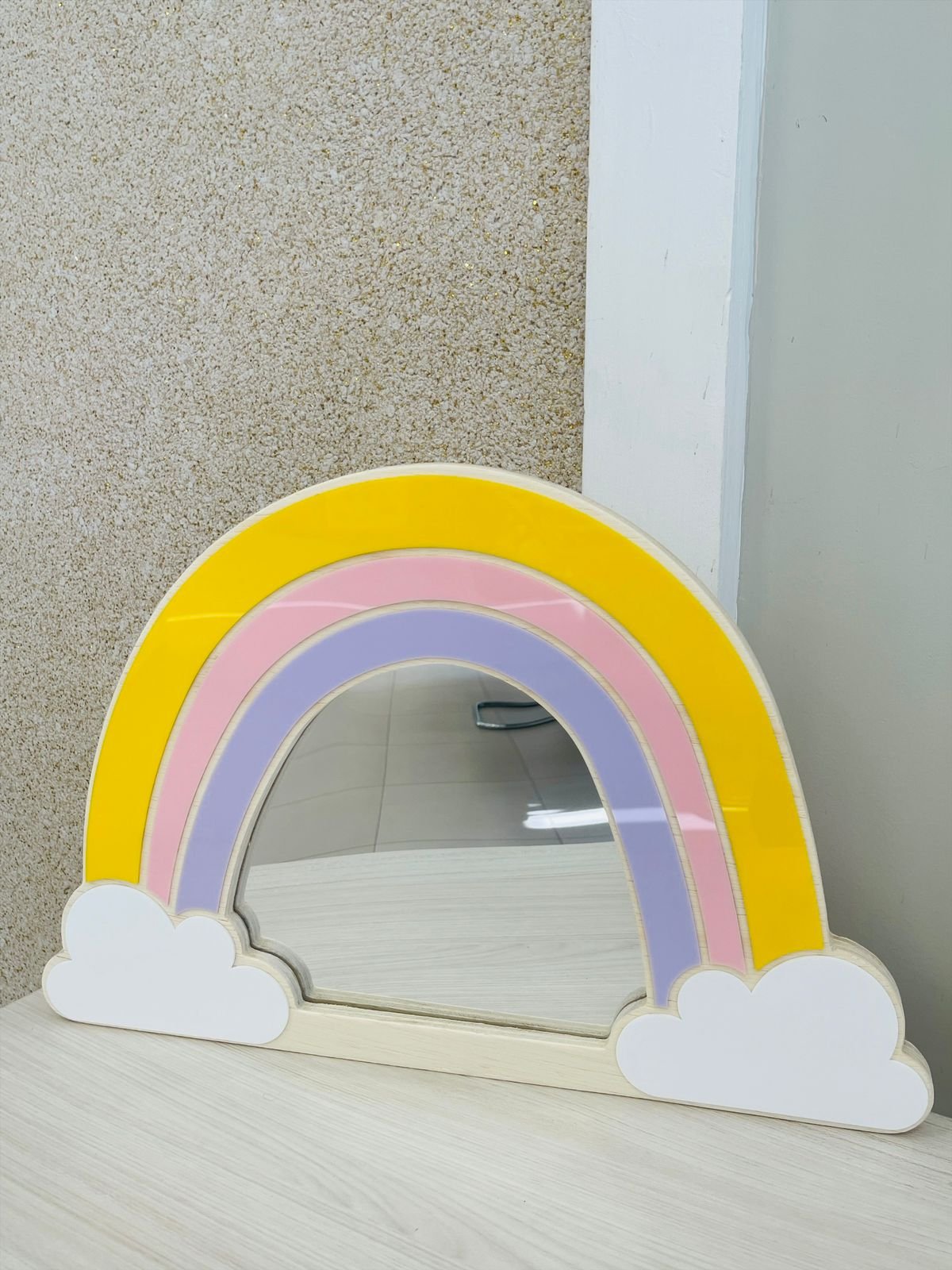 Espelho Decorativo Infantil Arco Iris Quarto Criança Menina Maquiagem Madeira Acrílico Penteadeira - 2