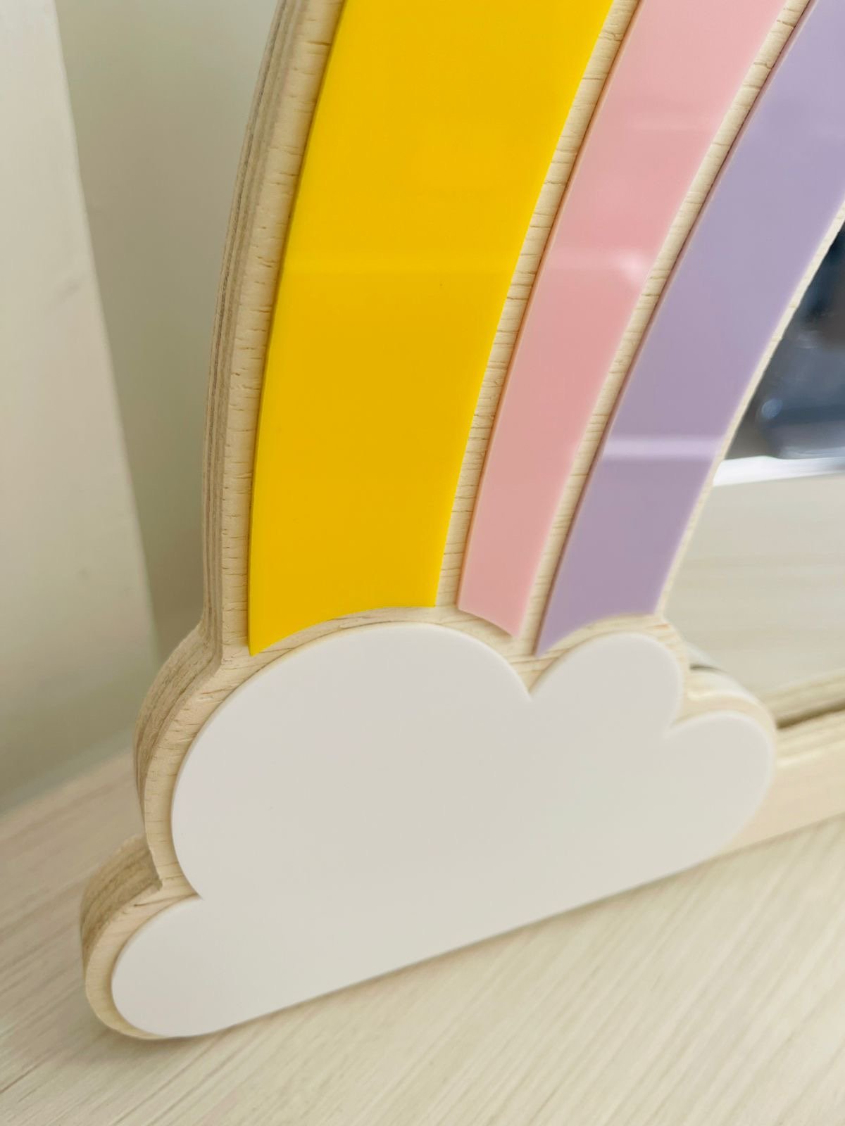 Espelho Decorativo Infantil Arco Iris Quarto Criança Menina Maquiagem Madeira Acrílico Penteadeira - 3