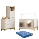 Ver imagem 1 de Berço Americano Mini Cama 4300 Fantasia e Guarda Roupa com Cômoda 4970 Q Encanto Slim Branco Acetina
