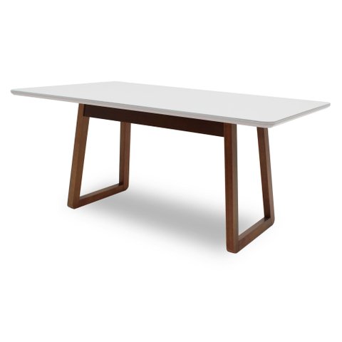Mesa de Jantar Viena com Vidro Canto Garrafa Mmj-as As-castanho Claro/branco Laca 1,35m
