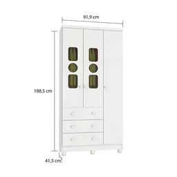 Guarda Roupa Infantil 3 Portas com Janela 3 Gavetas em MDF Tedy Móveis Peroba - 4 Guarda Roupa Infantil 3 Portas com Janela 3 Gavetas em MDF Tedy Móveis Peroba - 4
