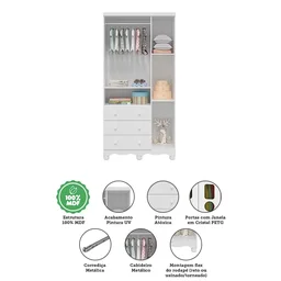 Guarda Roupa Infantil 3 Portas com Janela 3 Gavetas em MDF Tedy Móveis Peroba - 7 Guarda Roupa Infantil 3 Portas com Janela 3 Gavetas em MDF Tedy Móveis Peroba - 7