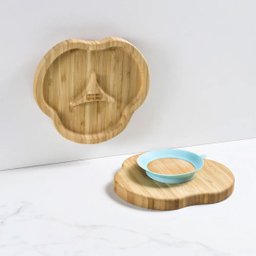Prato C Divisória e Ventosa Para Alimentação Infantil Bebê 6 Meses Bambu e Silicone Azul - 5