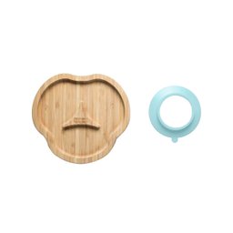 Prato C Divisória e Ventosa Para Alimentação Infantil Bebê 6 Meses Bambu e Silicone Azul - 4