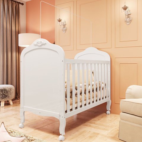 Berço Mini Cama 3 em 1 100% MDF Maya Espresso Móveis Branco Brilho/Corino