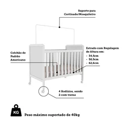 Berço Minicama 2 em 1 Americano 100% MDF Cloe - 8