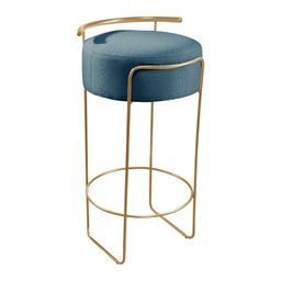 Banqueta Olivia em Linho e Base Metal Dourado Agarb Decor:linho Azul - 1