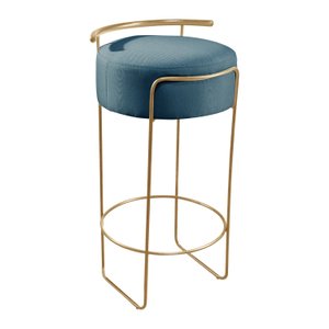 Banqueta Olivia em Linho e Base Metal Dourado Agarb Decor:linho Azul