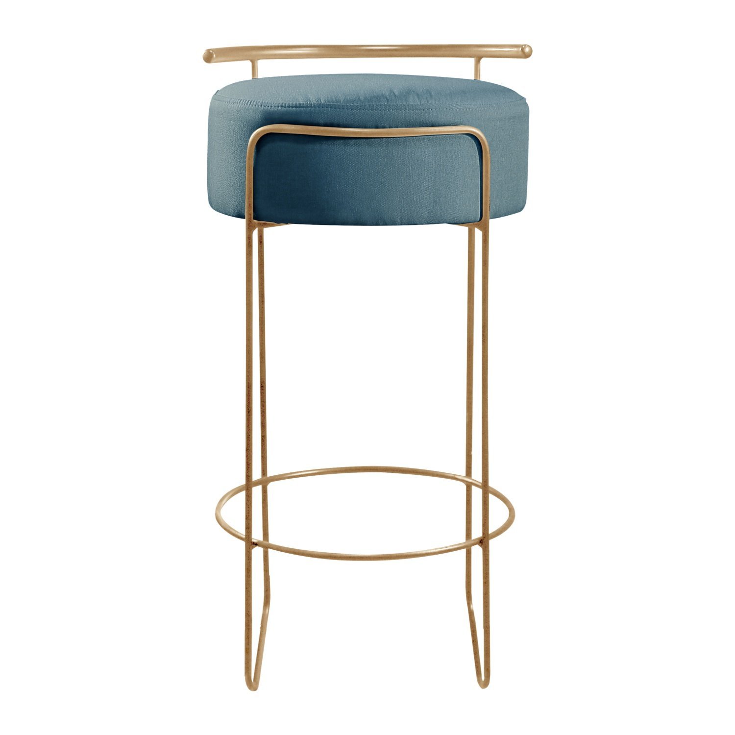 Banqueta Olivia em Linho e Base Metal Dourado Agarb Decor:linho Azul - 2