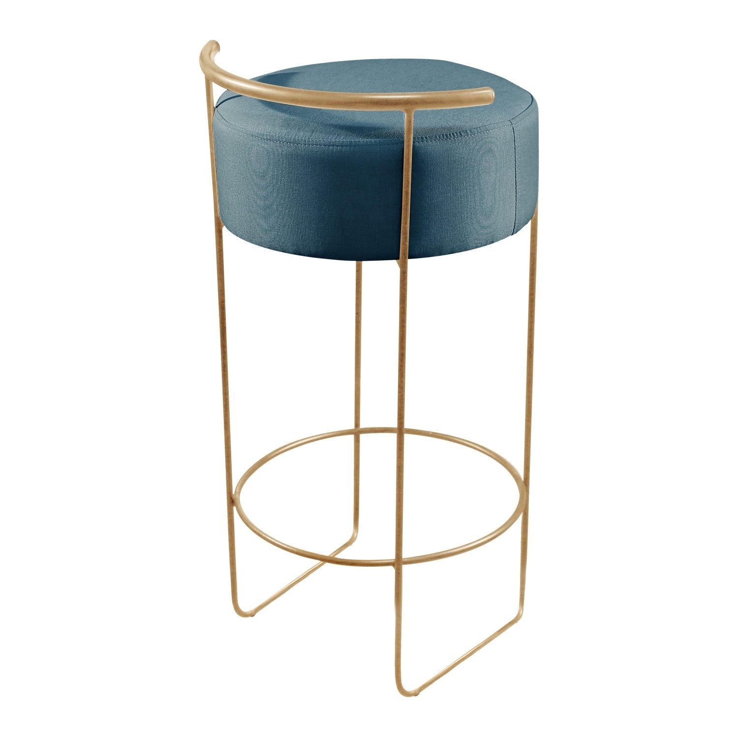 Banqueta Olivia em Linho e Base Metal Dourado Agarb Decor:linho Azul - 3