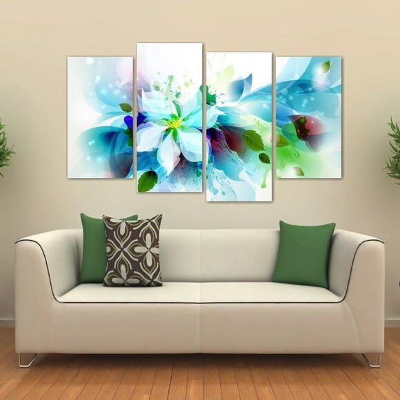 Quadro Decorativo Flor Azul Mosaico Em Tecido 4 Peças 1Resul - 2