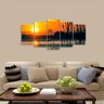 Quadro decorativo Plantas Lago Pôr do Sol Conjunto 5 Peças - 4