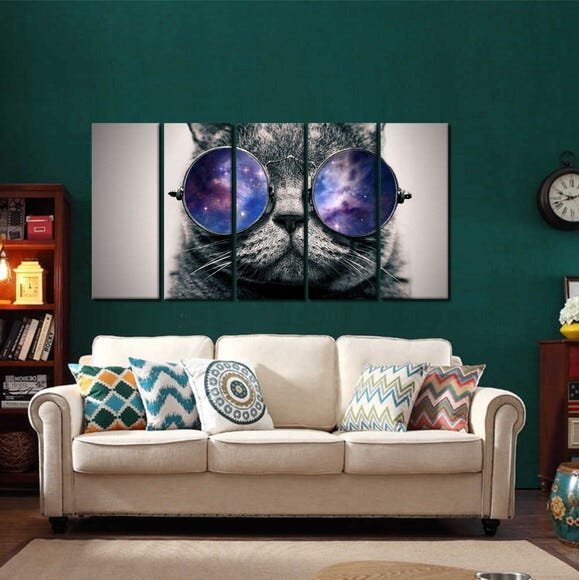 Quadro Decorativo Gato Pisicodélico 140 x 65cm em Tecido - 2