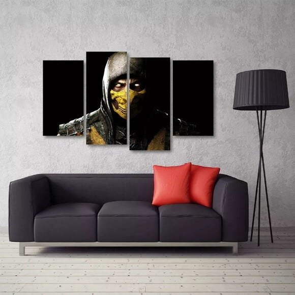 Quadro Decorativo Scorpion Mortal Kombat Em Tecido 4 Peças 1 - 3