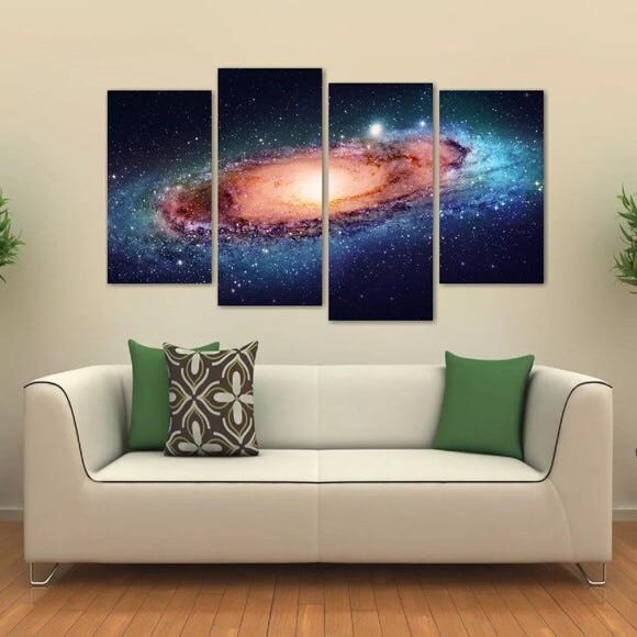 Quadro Decorativo Paisgem Do Espaço Galáxia Tecido 4 Peças 1 - 2