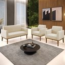 Ver imagem 2 de Sofá Namoradeira e 2 Poltronas Base Madeira Castanho Maressa Suede Bege - Ibiza