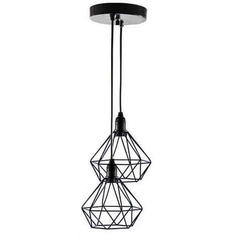 Lustre com 2 Pendentes Diamante - Preto - 2-2100-3
