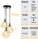 Ver imagem 3 de Lustre com 3 Pendentes Diamante - Amarelo - 3-2100-1