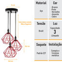 Ver imagem 3 de Lustre com 3 Pendentes Diamantes - Vermelho - 3-2100-2