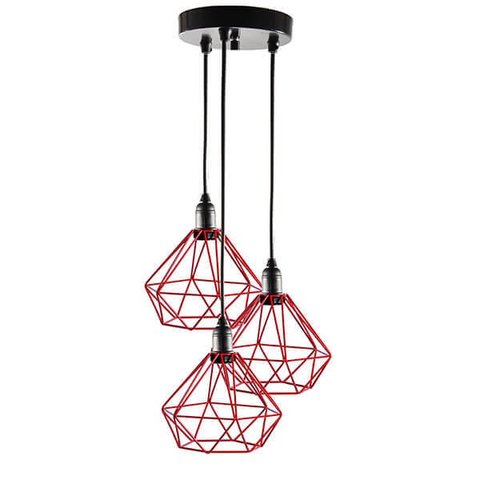 Lustre com 3 Pendentes Diamantes - Vermelho - 3-2100-2