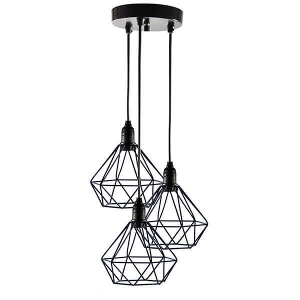 Lustre com 3 Pendentes Diamante - PRETO - 3-2100-3 - 1