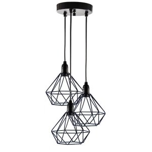 Lustre com 3 Pendentes Diamante - Preto - 3-2100-3