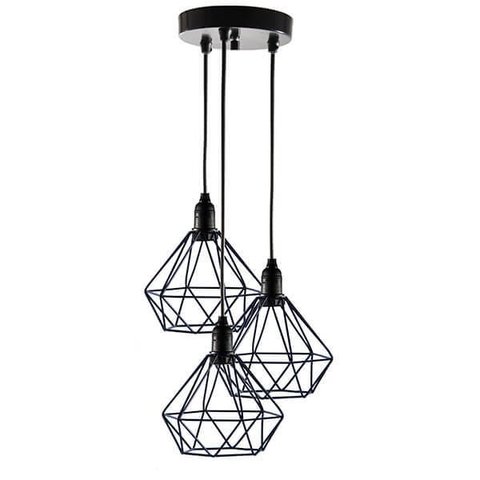 Lustre com 3 Pendentes Diamante - Preto - 3-2100-3