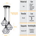 Ver imagem 3 de Lustre com 3 Pendentes Diamante - Preto - 3-2100-3