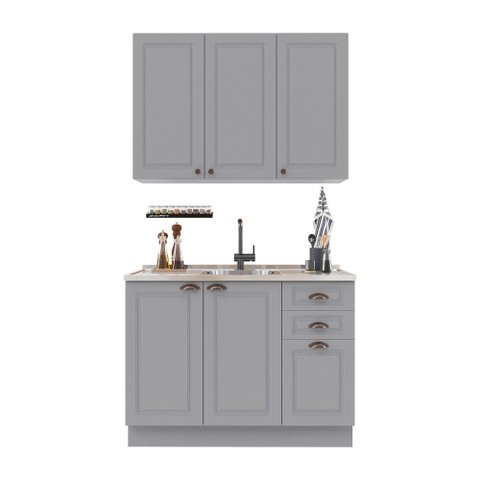 Cozinha Compacta Bariloche 6 Portas 2 Gavetas 100% MDF Titânio Fosco - Indékes