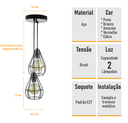 Ver imagem 3 de Lustre com 2 Pendentes Aramados Gota - Preto - 2-2800-3