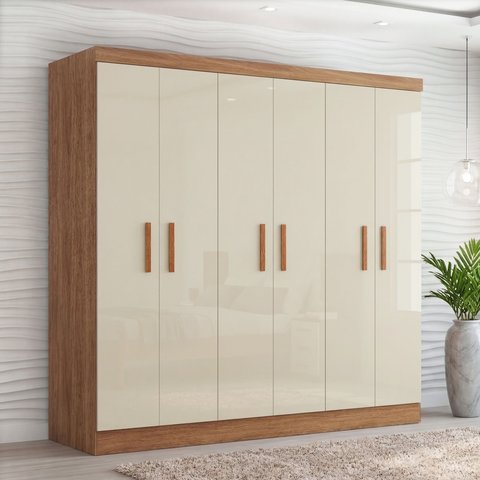 Guarda-Roupa Casal 6 Portas e 2 Gavetas Cancun Off White/Cinamomo