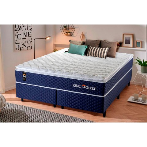 Cama Box King Lagras com Colchão Molas Ensacadas 193x203x66 Azul