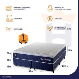Cama Box King Lagras com Colchão Molas Ensacadas 193x203x60 Azul - 4