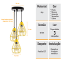 Ver imagem 3 de Lustre com 3 Pendentes Aramados - Amarelo - 3-2800-1